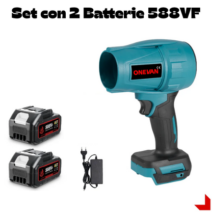 Soffiatore/Ventilatore elettrico turbo a batteria da 18 V. senza spazzole Potenza 2000W 200M/S, ideale per la rimozione di polvere, foglie.