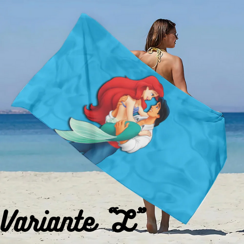 Asciugamano da spiaggia con immagini Principessa Ariel. In microfibra, anti-sabbia, asciugatura rapida.