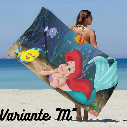Asciugamano da spiaggia con immagini Principessa Ariel. In microfibra, anti-sabbia, asciugatura rapida.