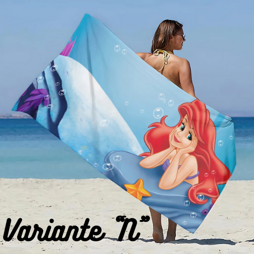Asciugamano da spiaggia con immagini Principessa Ariel. In microfibra, anti-sabbia, asciugatura rapida.