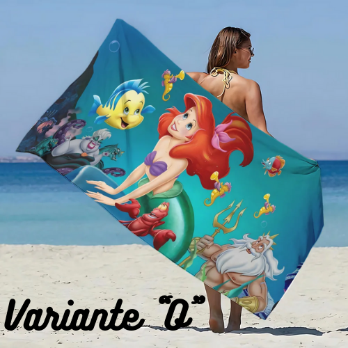 Asciugamano da spiaggia con immagini Principessa Ariel. In microfibra, anti-sabbia, asciugatura rapida.