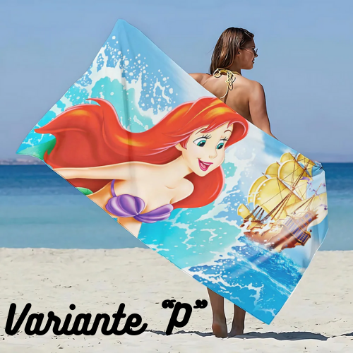 Asciugamano da spiaggia con immagini Principessa Ariel. In microfibra, anti-sabbia, asciugatura rapida.