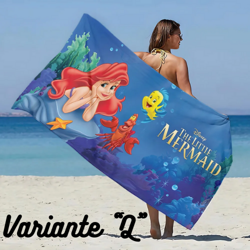 Asciugamano da spiaggia con immagini Principessa Ariel. In microfibra, anti-sabbia, asciugatura rapida.