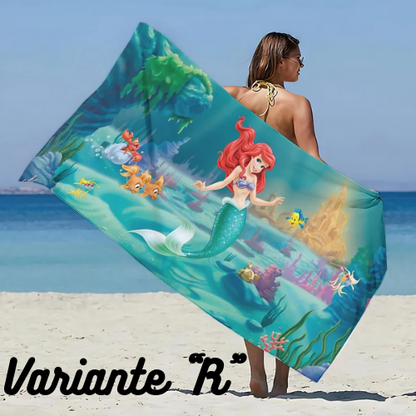 Asciugamano da spiaggia con immagini Principessa Ariel. In microfibra, anti-sabbia, asciugatura rapida.