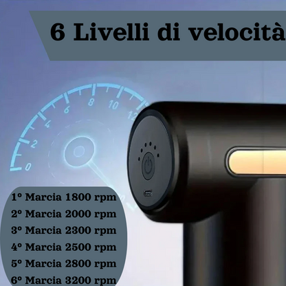 Massaggiatore a pistola con 4 testine cambiabili. Sollievo Muscolare Profondo, Sempre a Portata di Mano. Velocità regolabile a Sei Marce.