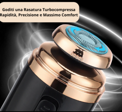 Mini-Rasoio Elettrico Rotante – Ricaricabile via USB | Lama Autoaffilante a Doppio Anello con Tagliapeli per Naso e Accessori.