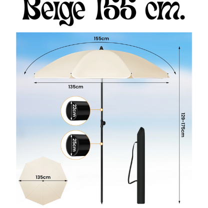 Round Beach Balcony Umbrella UV-Resistant Waterproof Height- Adjustable 45° Bendable Parasol for Sun Protection Garden Patio