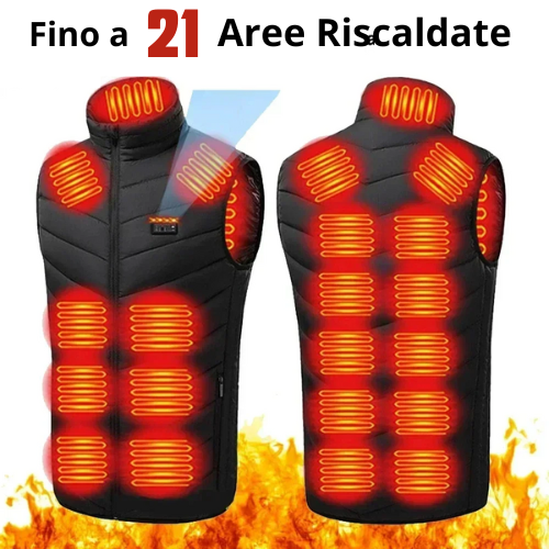 Gilet riscaldante. Fino a 21 zone di riscaldamento e 3 intensità di calore per un comfort totale della parte superiore del corpo".