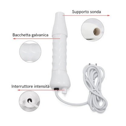 Dispositivo Alta Frequenza per Terapia Facciale 4 in 1 – Bacchetta Galvanica con 4 Elettrodi in Vetro – Anti-Rughe, Rimozione Acne, Stimolazione Capelli, Bellezza Viso.