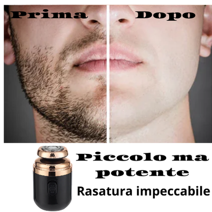 Mini-Rasoio Elettrico Rotante – Ricaricabile via USB | Lama Autoaffilante a Doppio Anello con Tagliapeli per Naso e Accessori.
