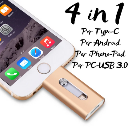 🖥️ Chiavetta USB 3.0 OTG Multifunzionale – Archiviazione Veloce, Sicura e Universale per Smartphone, PC, Mac, iPhone, iPad.