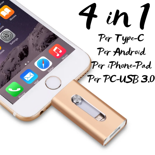 🖥️ Chiavetta USB 3.0 OTG Multifunzionale – Archiviazione Veloce, Sicura e Universale per Smartphone, PC, Mac, iPhone, iPad.