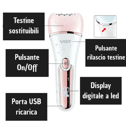 💎 Epilatore Elettrico 6 in 1 Donna – Ricaricabile, Waterproof, Viso & Corpo.