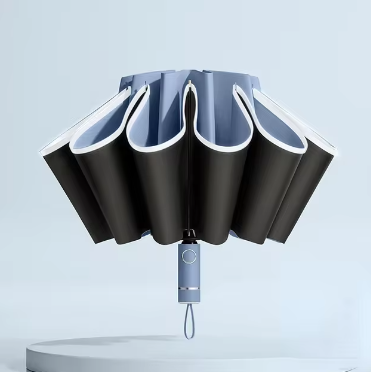 Ombrello pieghevole inverso, completamente automatico con striscia riflettente.