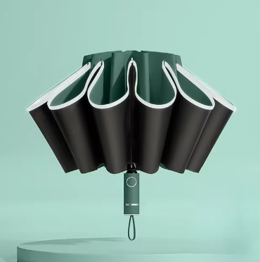 Ombrello pieghevole inverso, completamente automatico con striscia riflettente.