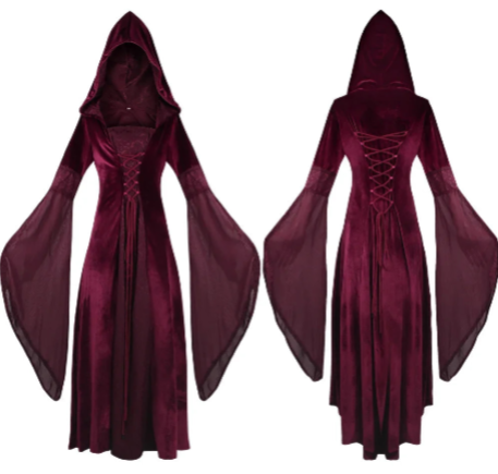 Costume per carnevale/cosplay/halloween, medievale / rinascimentale / gotico con cappuccio. Mistero e ambientazione dal passato.