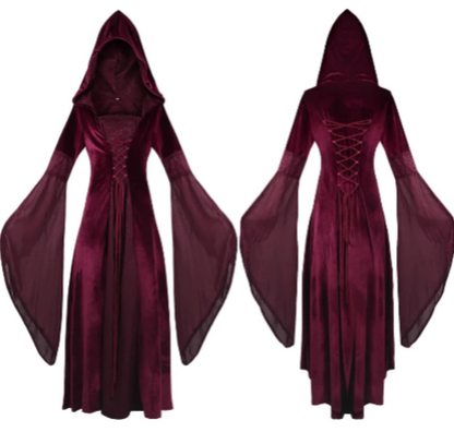 Costume per carnevale/cosplay/halloween, medievale / rinascimentale / gotico con cappuccio. Mistero e ambientazione dal passato.