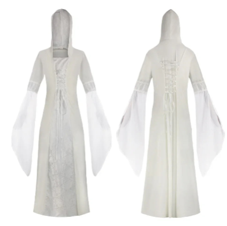 Costume per carnevale/cosplay/halloween, medievale / rinascimentale / gotico con cappuccio. Mistero e ambientazione dal passato.