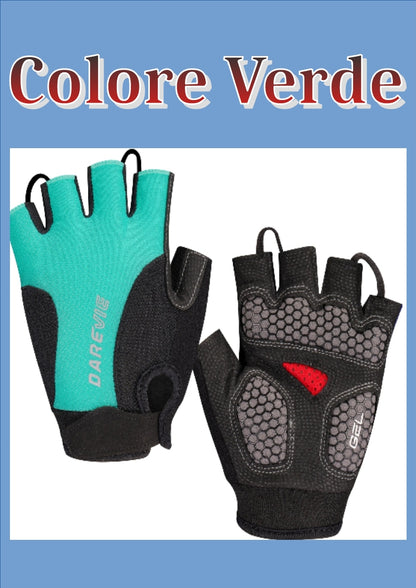 Guanti sportivi mezze dita, traspiranti,  anti shock gel 60 kg/m³.
