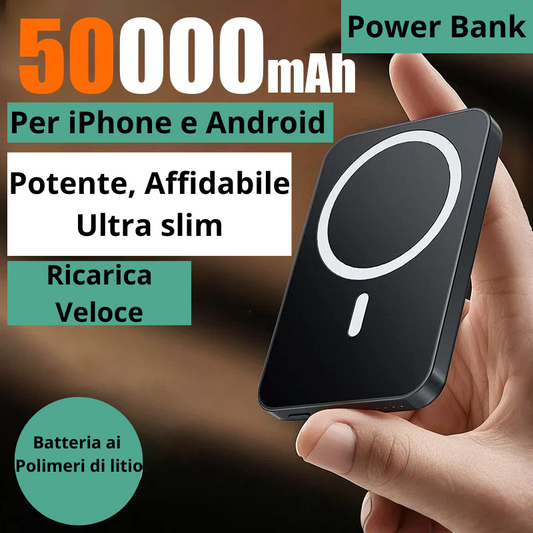 Power Bank a carica rapida magnetica. A scelta 10000-30000 o 50000 mAh, disponibile in tre colori.
