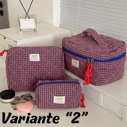 🧳 Beauty-Case Organizer da Viaggio – 3 Misure in Cotone e Nylon | Eleganza, Praticità e Capacità.