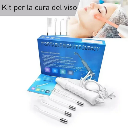 Dispositivo Alta Frequenza per Terapia Facciale 4 in 1 – Bacchetta Galvanica con 4 Elettrodi in Vetro – Anti-Rughe, Rimozione Acne, Stimolazione Capelli, Bellezza Viso.