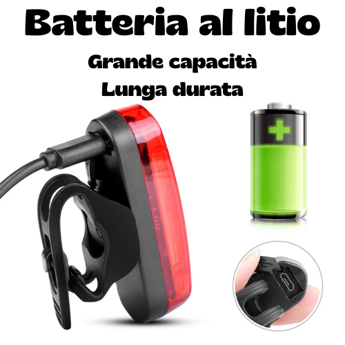 Luce anteriore/posteriore per bicicletta. Impermeabile, ricaricabile tramite USB.