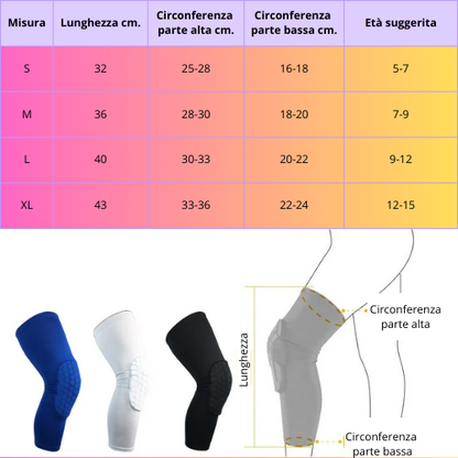 Ginocchiere e gomitiere per bambini con maniche a compressione a nido d'ape. Protezioni sportive per basket, calcio, etc.