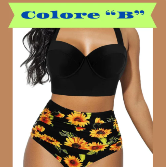 Costume bichini, set 2 pezzi a fascia larga, da donna. Push-up con stampa floreale: eleganza, dinamismo, comfort.