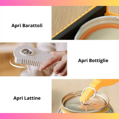 Apriscatole, apribottiglie multifunzionale. Cavatappi 4 in 1 ergonomico e resistente.