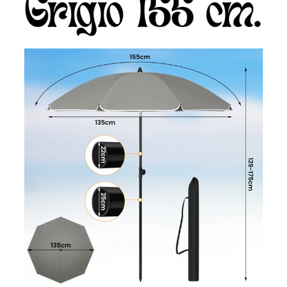 Round Beach Balcony Umbrella UV-Resistant Waterproof Height- Adjustable 45° Bendable Parasol for Sun Protection Garden Patio