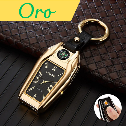 Portachiavi multifunzionale con bussola, orologio, accendino ad arco. Ricaricabile USB , colore a scelta.