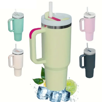 Thermos/Bottiglia da 900 ml in acciaio inossidabile con manico, coperchio e cannuccia.