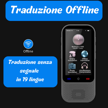 Traduzione portatile S80 Pro. Traduzione vocale in 138 lingue, 19 traduzioni offline, funzione ChatGPT. Fotocamera 5 mp, ricarica type C.