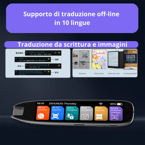 Dizionario, Traduttore, Penna Scansione. Dispositivo Traduci Foto Online, registratore vocale, con Connessione WiFi/BT.