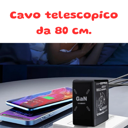 Caricabatterie ultra-veloce GaN 120W con cavo Lightning retrattile di tipo C, adattatore di ricarica rapida per iPhone 16, iPad, Samsung, Huawei.
