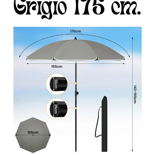Round Beach Balcony Umbrella UV-Resistant Waterproof Height- Adjustable 45° Bendable Parasol for Sun Protection Garden Patio