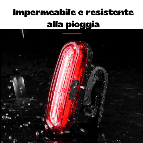 Luce anteriore/posteriore per bicicletta. Impermeabile, ricaricabile tramite USB.