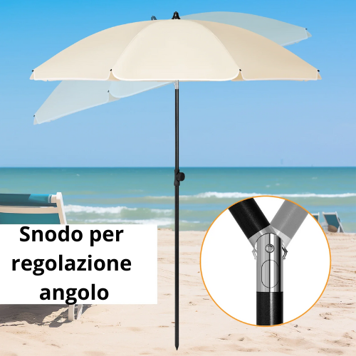 Round Beach Balcony Umbrella UV-Resistant Waterproof Height- Adjustable 45° Bendable Parasol for Sun Protection Garden Patio
