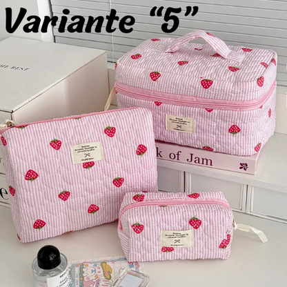 🧳 Beauty-Case Organizer da Viaggio – 3 Misure in Cotone e Nylon | Eleganza, Praticità e Capacità.