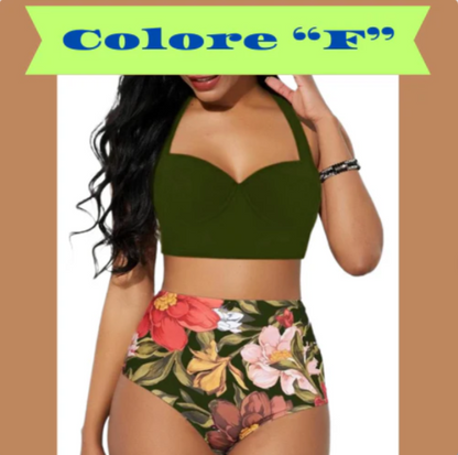 Costume bichini, set 2 pezzi a fascia larga, da donna. Push-up con stampa floreale: eleganza, dinamismo, comfort.