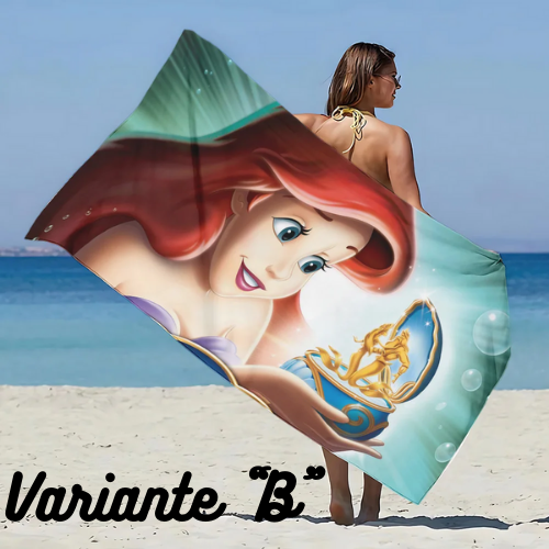 Asciugamano da spiaggia con immagini Principessa Ariel. In microfibra, anti-sabbia, asciugatura rapida.
