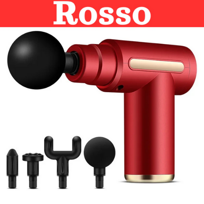Massaggiatore a pistola con 4 testine cambiabili. Sollievo Muscolare Profondo, Sempre a Portata di Mano. Velocità regolabile a Sei Marce.