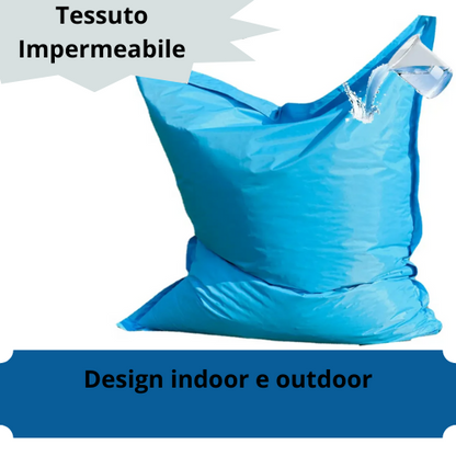 Pouf “galleggiante” impermeabile per interno ed esterno. Utilizzabile in piscina e al mare.