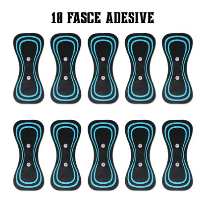 "Fascia adesiva" per massaggiatore portatile EMS per collo, per spalle, vita e gambe. Kit con fascia, elettrodi e telecomando.
