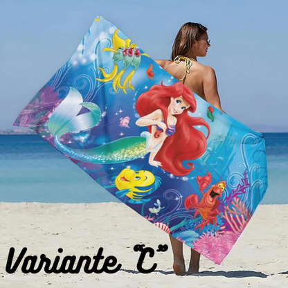 Asciugamano da spiaggia con immagini Principessa Ariel. In microfibra, anti-sabbia, asciugatura rapida.