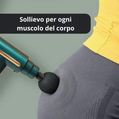 Massaggiatore a pistola con 4 testine cambiabili. Sollievo Muscolare Profondo, Sempre a Portata di Mano. Velocità regolabile a Sei Marce.