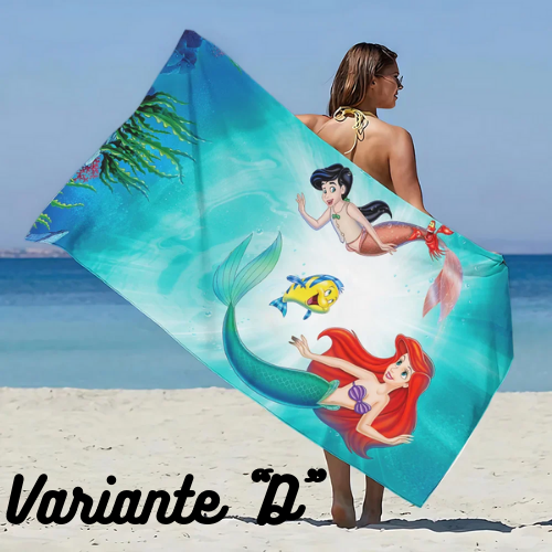 Asciugamano da spiaggia con immagini Principessa Ariel. In microfibra, anti-sabbia, asciugatura rapida.