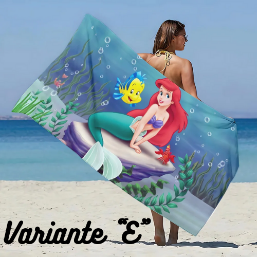 Asciugamano da spiaggia con immagini Principessa Ariel. In microfibra, anti-sabbia, asciugatura rapida.