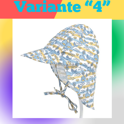 Cappello primavera/estate unisex per bambini con grande tesa e telo posteriore. Protezione a 360° in poliestere traspirante.